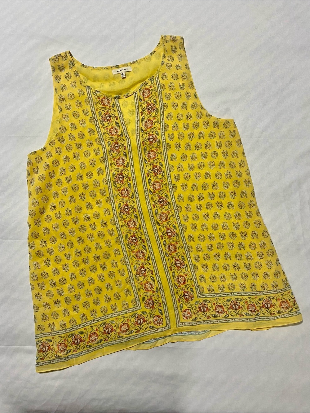 Max Studio Yellow Floral Border Sleeveless Tank